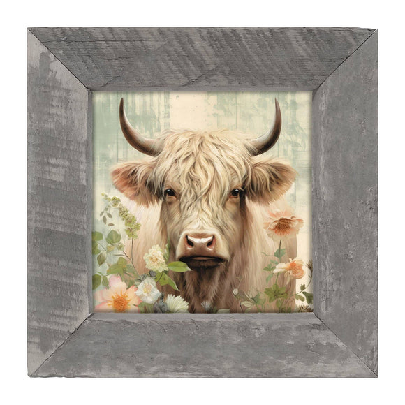 White Highland cow with flowers: Small / Natural