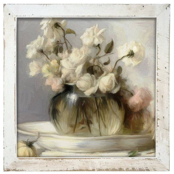 Cream Roses in Clear Vase: White