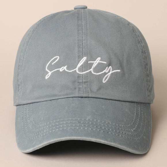 Salty Lettering Embroidery Baseball Cap: One Size
