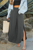 SMOCKING Waist Maxi Skirt with Side Pocket