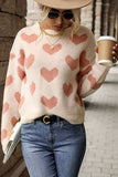 Heart Pattern Pink Knitting Pullover Sweater