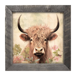 Tan Highland cow with flowers: Large / Natural