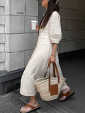 French Puff Sleeve Backless Shirt Dress