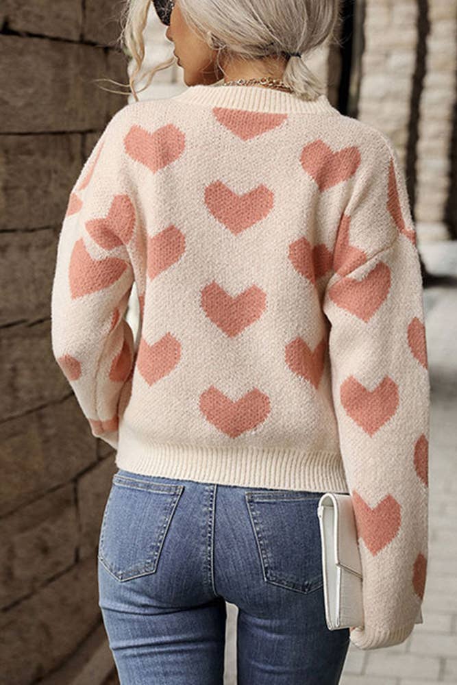Heart Pattern Pink Knitting Pullover Sweater – Red Plantation