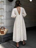 French Puff Sleeve Backless Shirt Dress