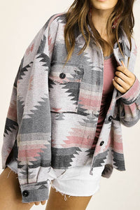 TOPW654 Aztec Print Flannel Shacket Jacket Women