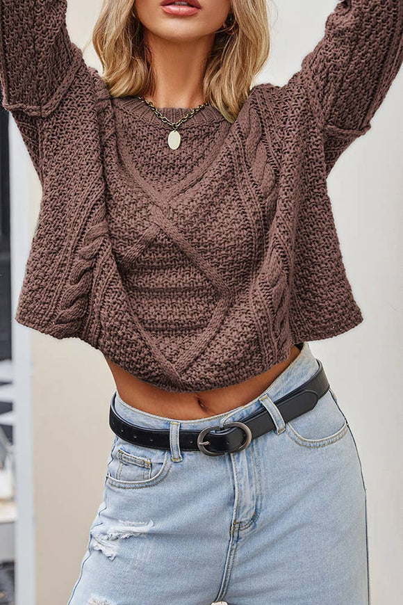 Cable Knit Hollowed Plain Knitting Sweater SF085