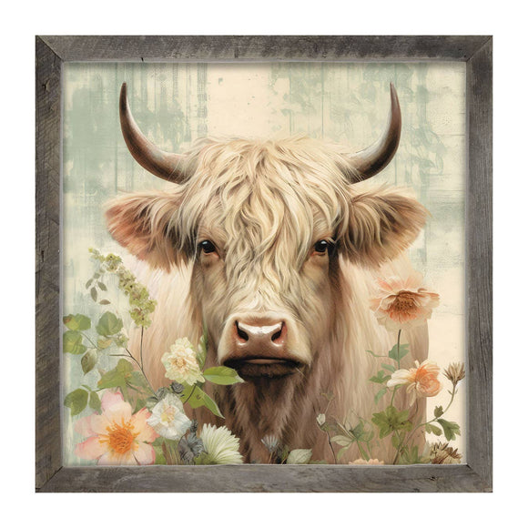White Highland cow with flowers: XL / Natural
