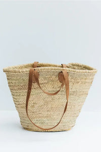 French Market Basket, Straw Bag Handmade with Leather