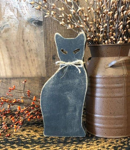 Primitive Wood Black Cat Sitter